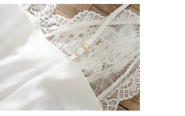 CINOON 3Pcs Women Sexy Silk Nightgown Embroidery Lace Bath Gown Nightdress Summer Sleepwear Wedding Night Dress Robe With Belt (41)