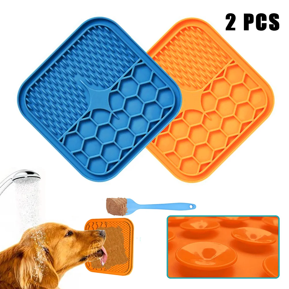 2 Pcs Dog Feeding Lick Pad Pet Treat Dispenser Pads Cats Dog Licky Mat Alimentazione Gatti Cani Leccare Ciotole Pad Alimentatore Più Lento