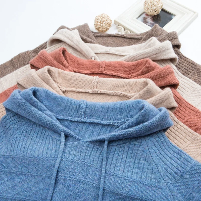 Cashmere Knitted Jumpers Woman Sweater Hooded Korean Style Hot Sale Fashion Pullover Female Woolen Knitwear Clothes Tops AA5079