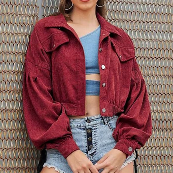 

Women Vintage Buttons Corduroy Jacket Pocket Long Sleeve Loose Tops Autumn Winter Fashion Coat Casual Outwear