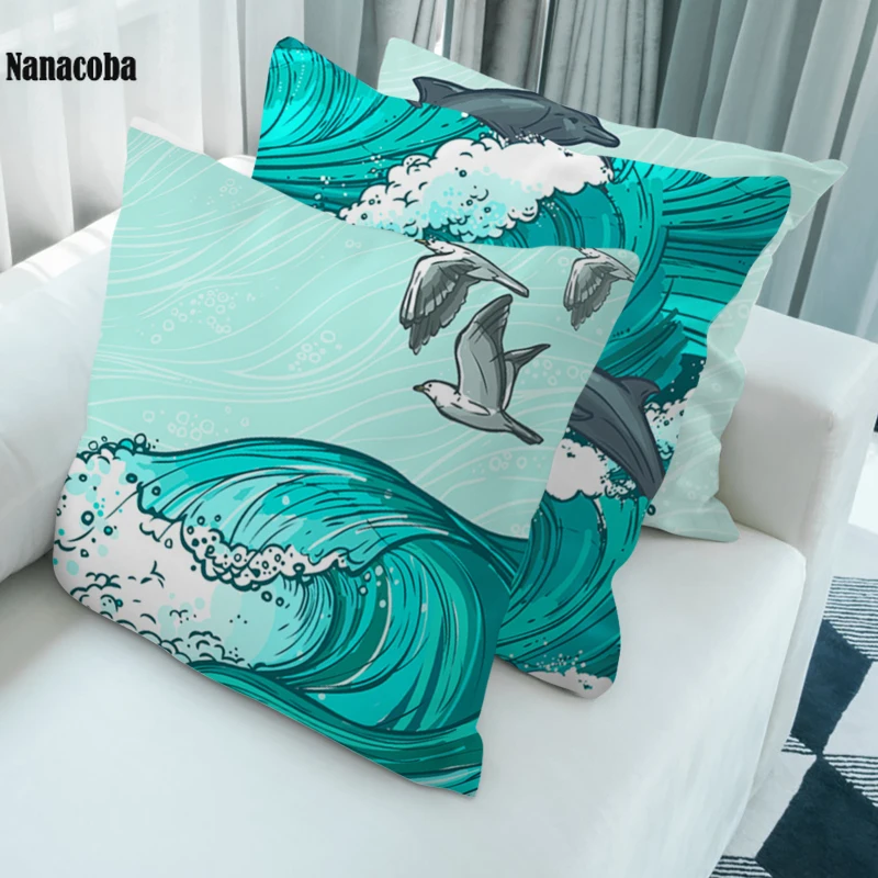 

Modern Surging Ocean Wave Sofa Seat Cushion Cover Home Decor Skin-friendly Blue Throw Pillow Cover Case 45*45