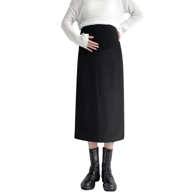 Collaosed maternity wear skirts the new autumn big yards black short skirt of tall waist show thin long in a word