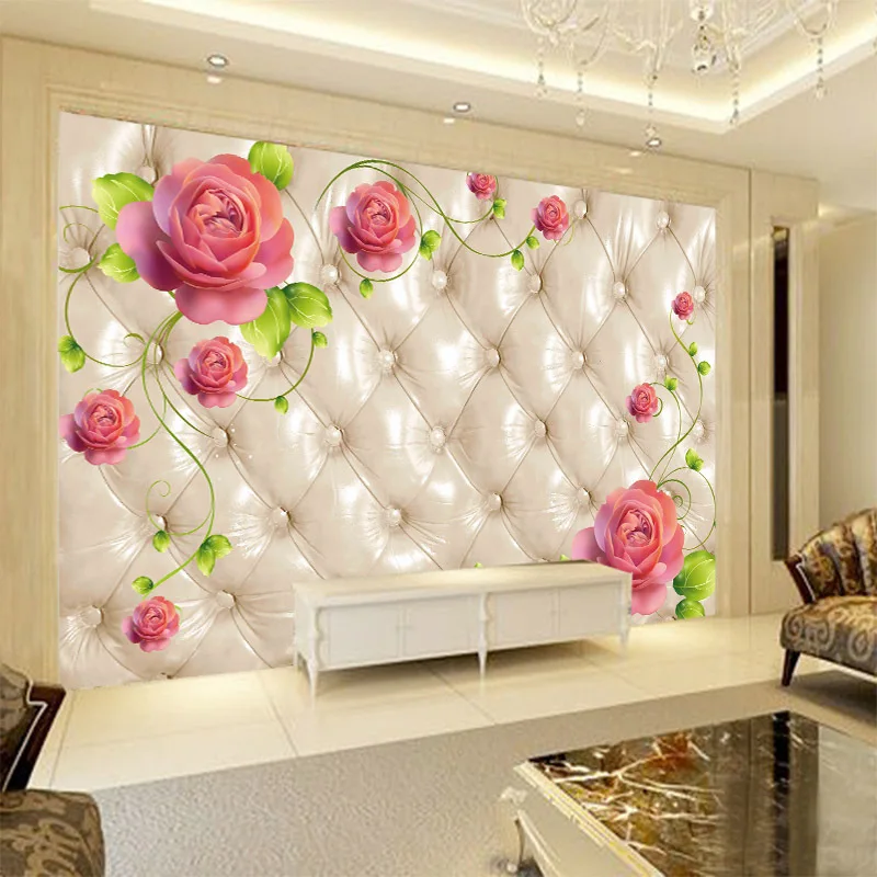 

Customizable Seamless Large Mural European Style Fashion Rose Soft Bag 3D Film And Television Bedside Sofa TV Background