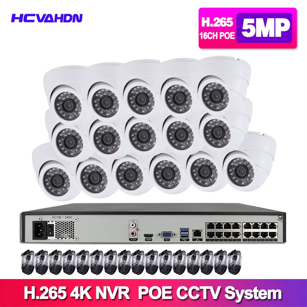 H.265 16CH POE 4K NVR Kit 5MP IP CCTV Camera System 16pcs Dome in/Outdoor Security видеонаблюдение set | Безопасность и