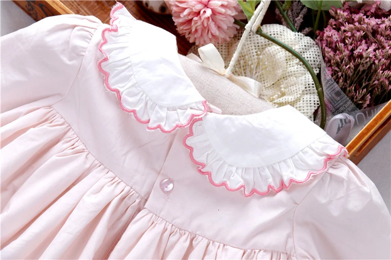 Осеннее платье с оборками для маленьких девочек; розовое платье ручной работы с длинными рукавами; Детские вечерние платья принцессы; детская одежда