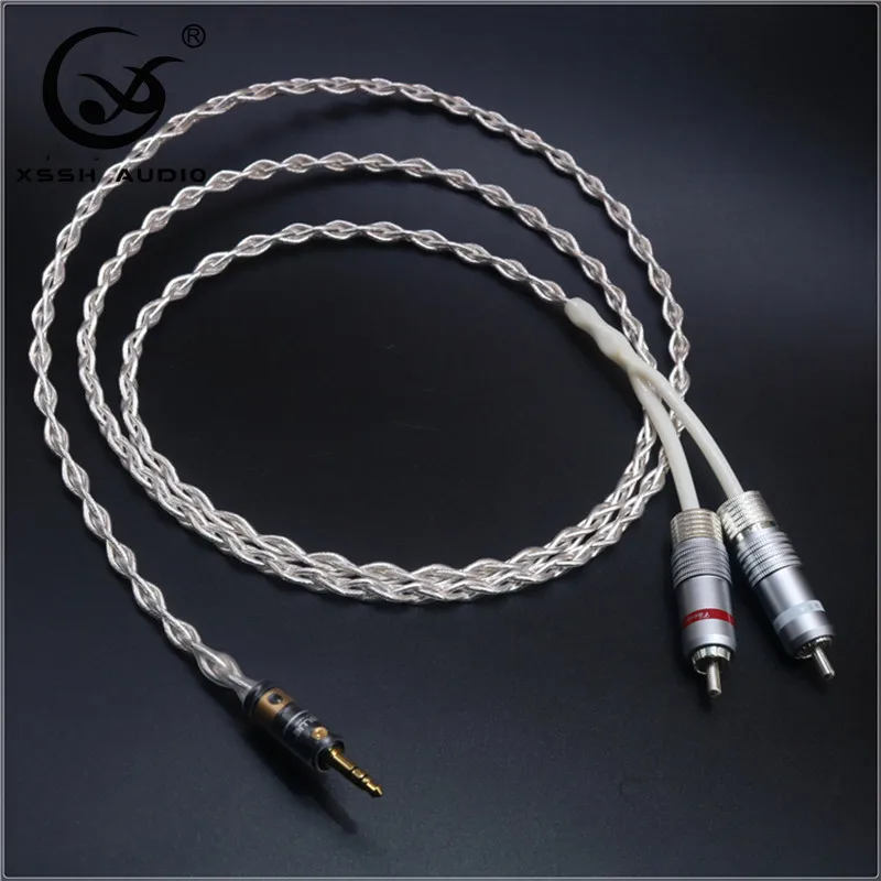 2 RCA to 3 5mm stereo plug Hi end HIFI OFC pure copper Teflon Headphone Earphone Extension Audio Wire Cord Aux Cable Cables