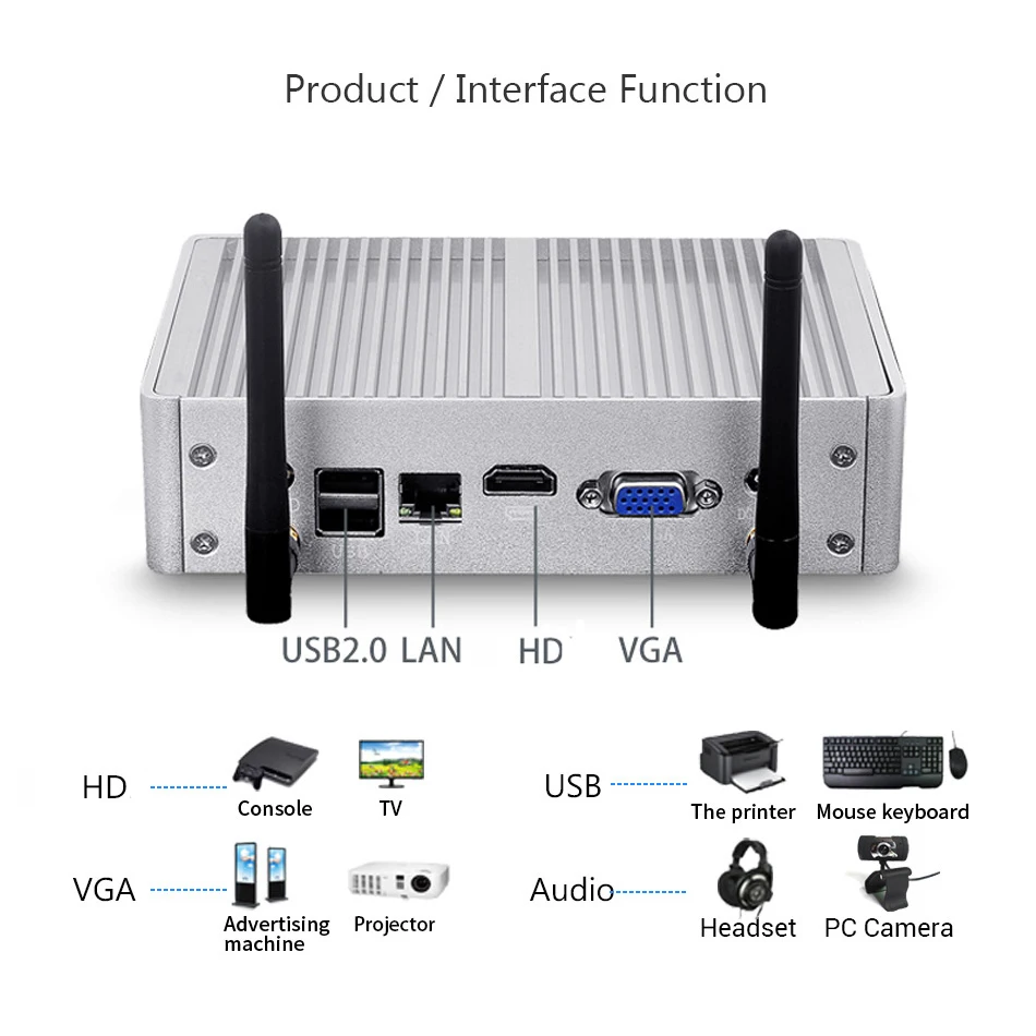 BEBEPC Fanless Mini PC HTPC Windows 10 Pro Intel Core i5 4200U Celeron DDR3L WiFi HD USB Office Descktop Computer Office Minipc