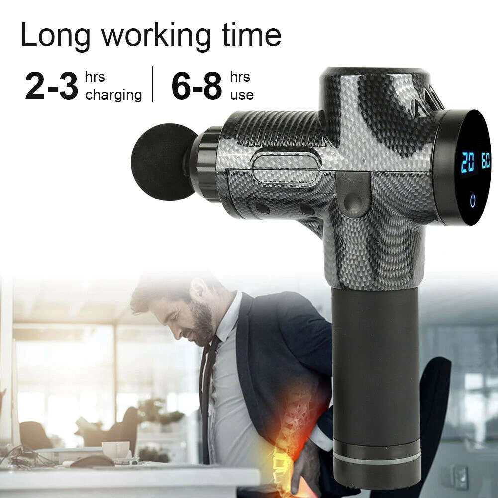 Instrumento de massagem LCD Touch Percussion Massager Muscle Relax Fascia Recovery Therapy al�vio da dor 4 cabezas con bolsa