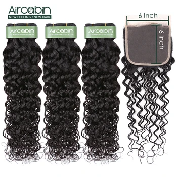 

Aircabin Water Wave Bundles With Closure Brazilian Hair Weave Bundles With 6x6 Closure Remy 100% Human Hair Bundles With Closure