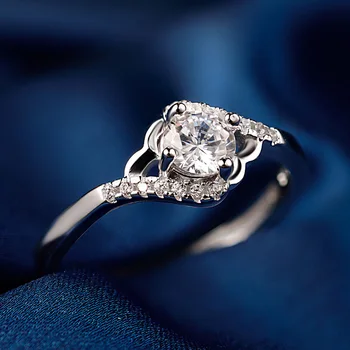 

Wholesale Ring Simple Silverware S925 Sterling Silver Zircon Open Ring Engagement Jewelry Tail Ring Fashion Ring with Box