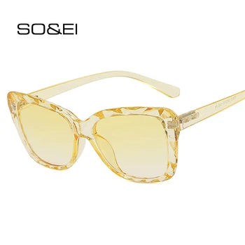 

SO&EI Fashion Cat Eye Multi-cut Crystal Women Sunglasses Candy Color Gradient Eyewear Vintage Men Clear Lens Eyeglasses Frame