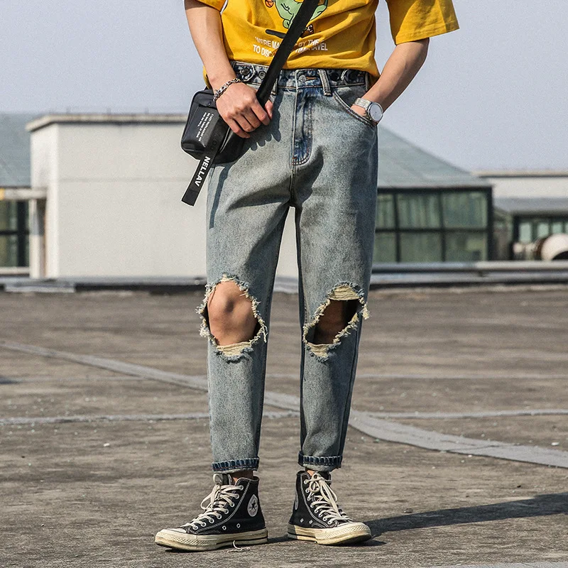 Модные повседневные Оригинальные джинсы длиной до щиколотки свободные