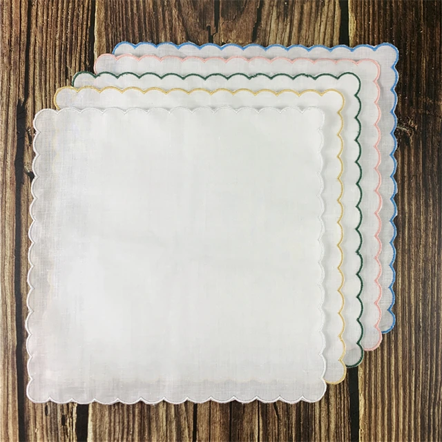 12 Pcs Esküvői Zsebkendőnők Női Zsebkendő Irish Linen Színes Hímzett Fésülött Széle 30*30 Cm