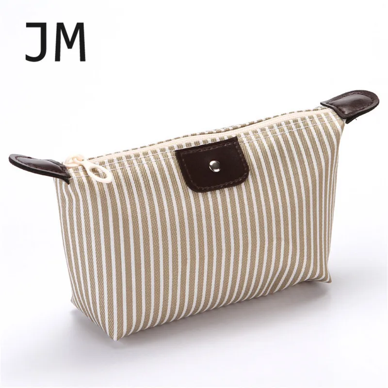 New Women Fashion Travel Cosmetic Bag Striped Foldable Dumpling Bag Large Capacity Ladies Make Up Bags Cosmetic Case Bling Bag - Цвет: beige
