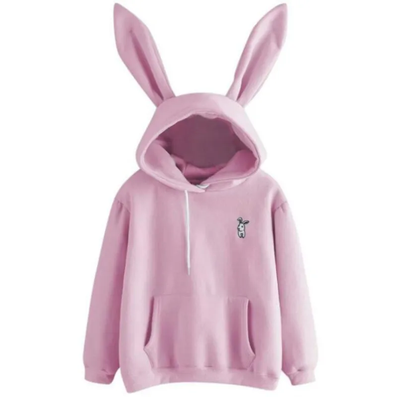 

Autumn Winter Fleeces Women Hoodies Kawaii Rabbit Ears Fashion Hoody Casual Solid Color Warm Sweatshirt Hoodies