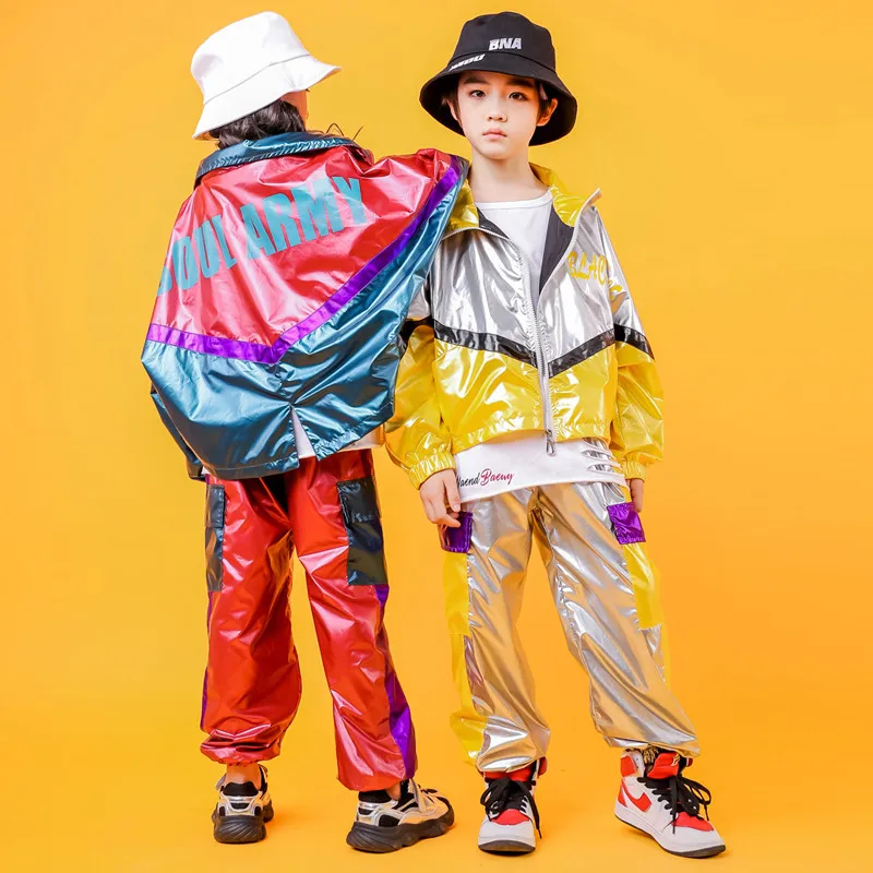 Hip Hop Costume Hiphop Kids Street Dance Clothes Long Sleev Bright Jacket Pants Stage Outfits Jazz Wear Girl Set Boy Clothes (17)