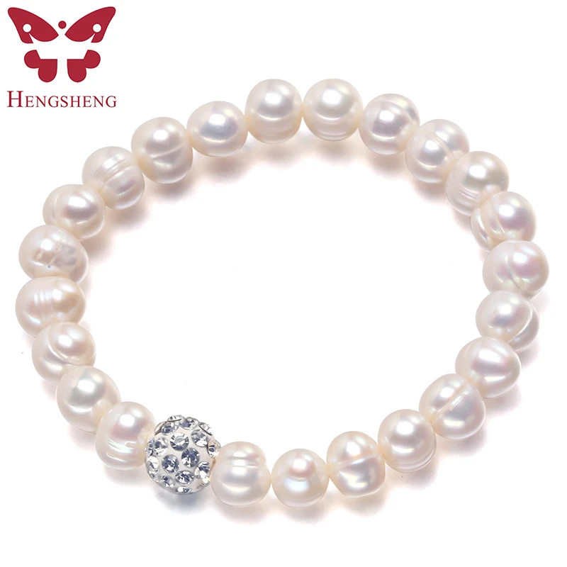 

100% White 8-9mm Baroque Natural Freshwater Pearl Strand Bracelet for Women Wedding Bridesmaid Gift, Customized Pearl Bracelet