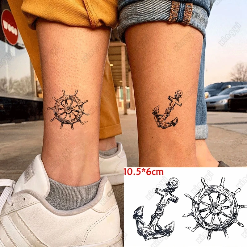 Water Transfer Tattoo Anchor Compass Steering Wheel Body Art