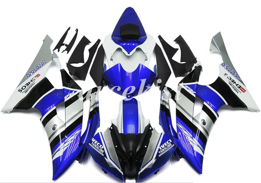 ABS литья под давлением Обтекатели комплект подходит для YAMAHA YZF-R6 2008- 08 09 10 11 12 13 14 15 16 Кузов Набор белый синий