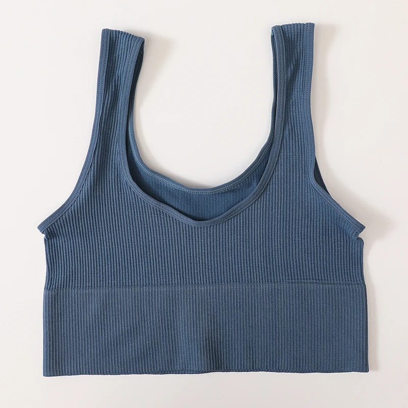 Women's Ribbed Crop Tank Top - Seamless Wireless Bra and Lingerie Fitness Camisole