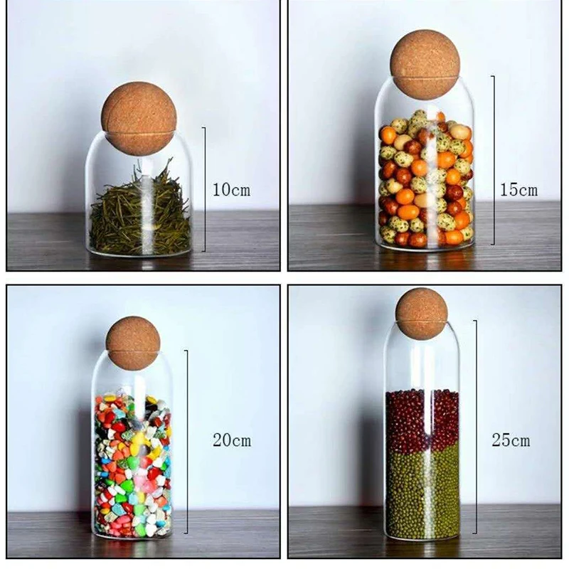 Japanese Style Elegant Wooden Ball Cork Lead Free Glass Storage Jar 1300Ml