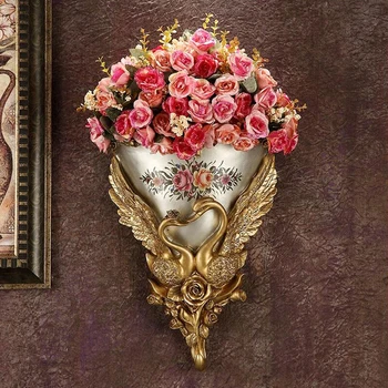 

European Resin Wall Vase Handicraft Decor accessories modern Home Living Room Fresco Swan Flower Basket Wall Wall Back gift
