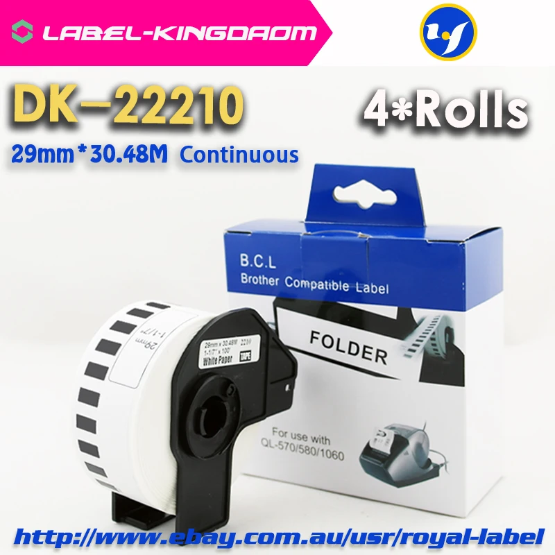 4 рулона Универсальный DK-22211 этикетка 29 мм* 15,24 м Непрерывная Совместимость для принтера Brother QL-570/700 все включают пластиковый держатель