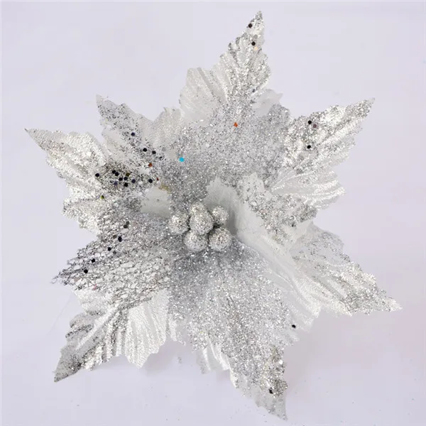 27CM silver 15 шт. 11 см/16 см/27 см Рождественский цветок высокого качества рождественские цветы декоративный искусственный цветок золотые серебряные елки украшения - Цвет: 27CM silver