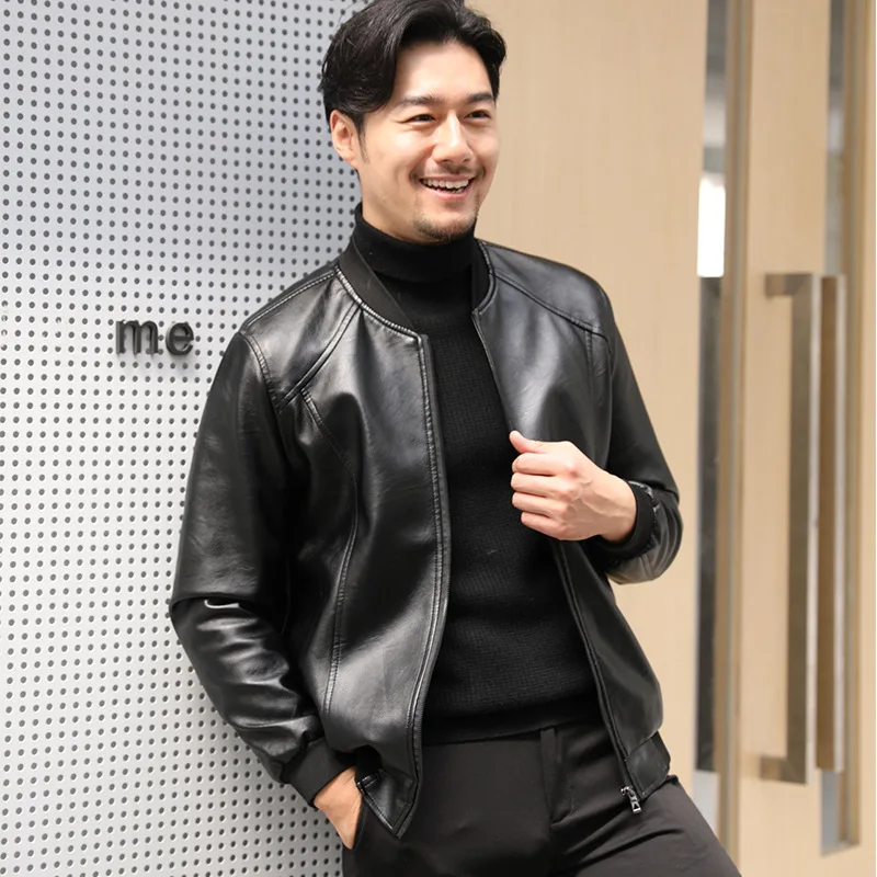 Chaqueta de cuero polar para hombre, abrigo de piel sintética, informal, ropa de marca, GA750, 2020