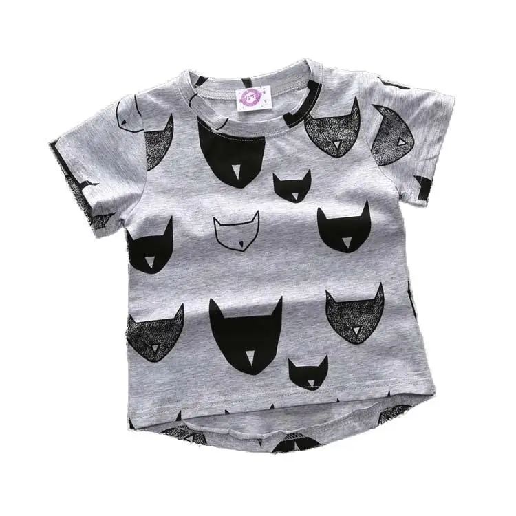 XTTS7620gray Детская футболка для мальчиков и девочек; летняя Удобная футболка с короткими рукавами из хлопка; Футболка с принтом кота по всему миру; Товары для малышей - Цвет: XTTS7620gray