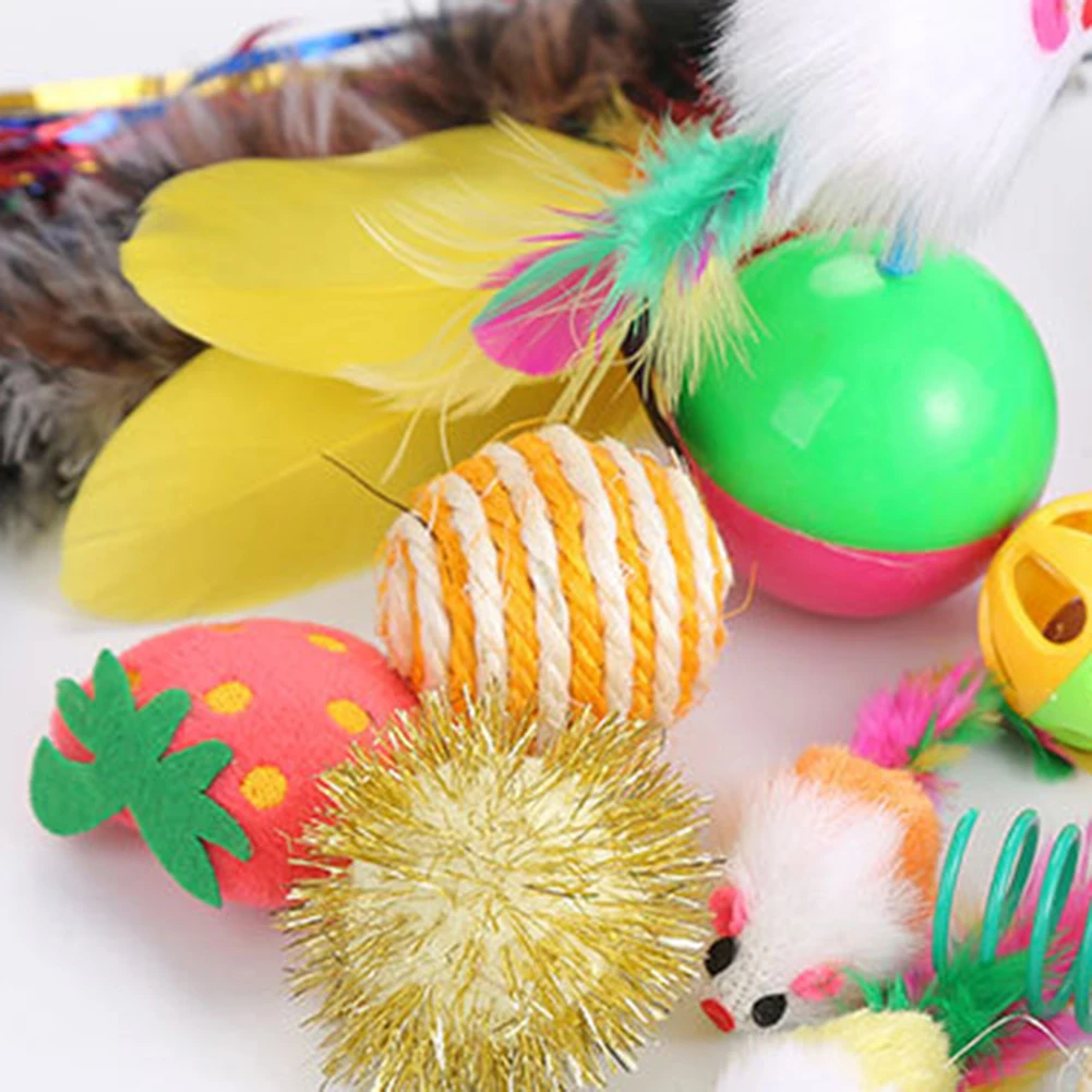 20Pcs Pet Cats Kitten Teaser Retractable Wand Fish Feather Ball Scratch Chew Toy