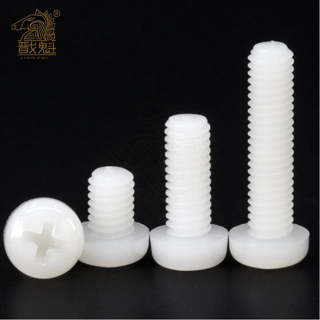 10/50X M2 M2.5 M3 M4 M5 M6 M8 Metric Threaded Black White Nylon Plastic Phillips Pan Head Cross Round Screw Bolt length 5mm-25mm White