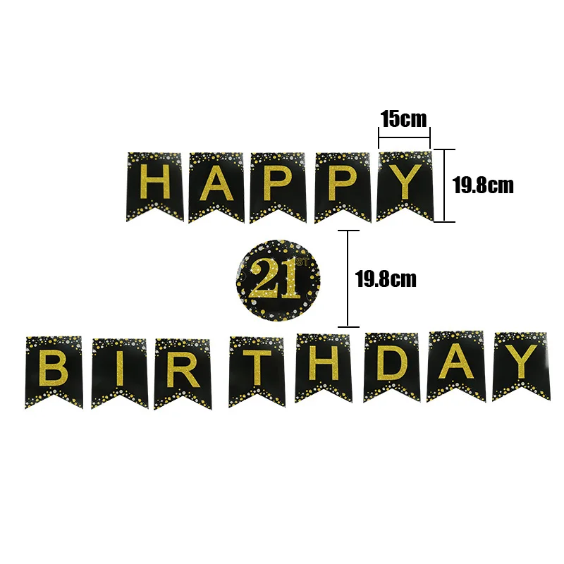 LINVIERLOVE Happy 21 черный розовый Золотой набор для вечеринки для свадьбы бумажный стаканчик для дней рождения тарелка одноразовая посуда декоративный Декор - Цвет: Balck  Banner