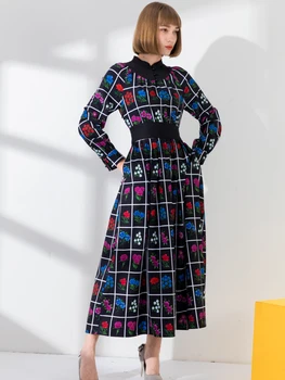 

Long Dresses in Big-over-the-Knee Skirt 2020 New Spring Europe Flowery Skirt Fashion xiu shen qun Black