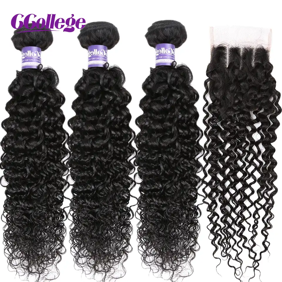 Ccollege Kinky Curly Human Hair Bundles With Closure 3 Pieces