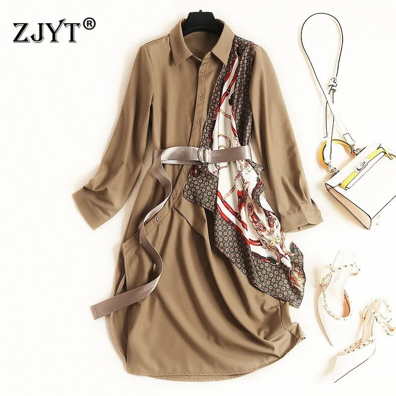 

Europe Fashion Autumn Dresses for Women 2019 New Designer Full Sleeve Turn Down Collar Print Patchwork Loose Casual Shirt Dress