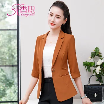 

Office Lady Casual Fashion Women Blazers and Jackets Notched Solid Slim Lady Coat Half Sleeve Blazer Feminino