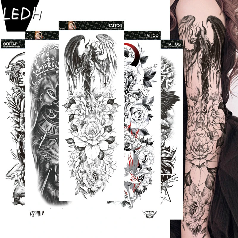 

Waterproof Temporary Tattoo Large Arm Sleeve Tattoo Sticker Wild Wolf Men Full Skull Totem Tatto Waterproof Fake Tatoo Men