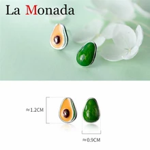 Ювелирные изделия с фруктовым эмалью, 925 серебро, авокадо, зеленые асимметричные серьги, летние серьги-гвоздики для девочек, детские новые подарки