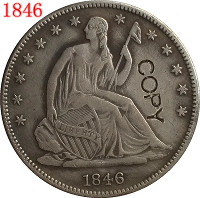 США(1839-1853) сидя LIBERTY половина копия доллара монеты - Цвет: 1846