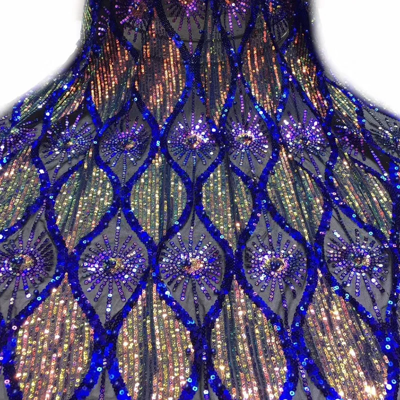 Замечательная Красивая Высококачественная африканская кружевная ткань тюль, блёстки, ткань для женщин вечернее платье Модное Вечернее платье 5 ярдов - Цвет: 08