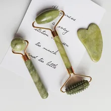 Gua Sha-Rodillo de Jade masajeador de cara Natural, rodillo rascador para Estiramiento Facial, cuello cuerpo, belleza Facial, herramientas de cuidado de la piel