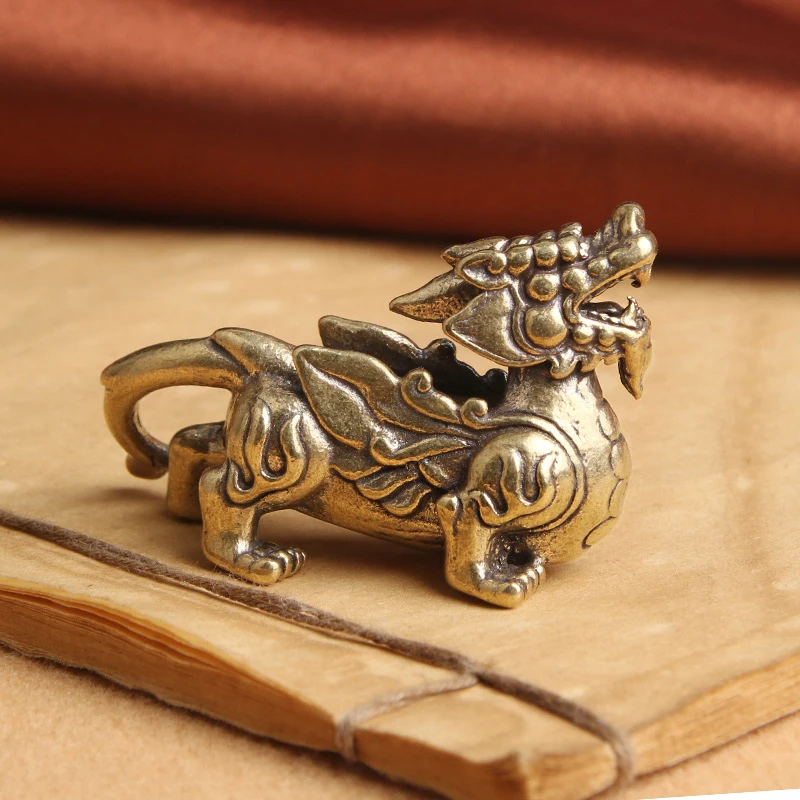 Antique Copper Chinese Mythical Beast Pixiu Miniature Figurines Ornaments Brass Lucky Animal Qi Lin Desktop Decorations ornament crafts miniature figurines miniature ornament