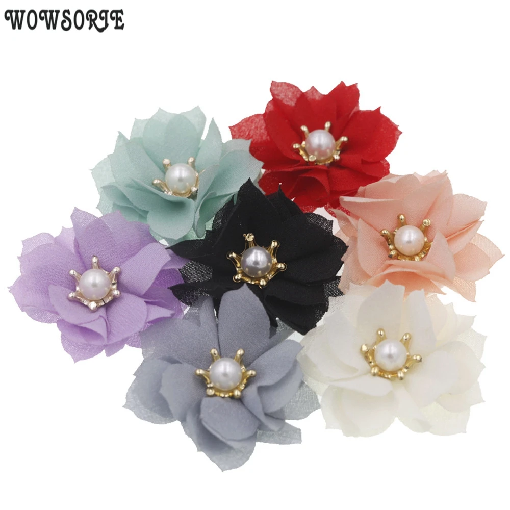 

5cm baby Chic Flower Crown Pearl DIY Decoration Flower Accessory without headband No Hairclips girls Hair Accessories 15pcs/lot