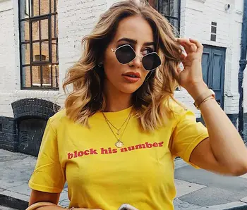 

block his number red letters Women tshirt Cotton Casual Funny t shirt For Lady Girl Top Tee Hipster Tumblr ins Drop Ship NA-15