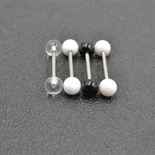 FishPeach 2 шт. Сталь белый черный шар штанги, кольца для пирсинга языка губ уха Lengua спирали пирсинг пикантные пирсинг для ушей, тела ювелирные изделия