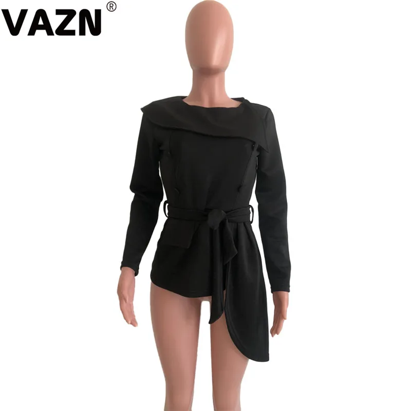 VAZN OJS9168 Осенняя классическая черная юная леди для заметок Сексуальная Клубная Мода полный рукав на шнуровке для женщин асимметричный тонкий длинный тройник