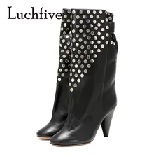 Botines Mujer; коллекция года; черные кожаные ботинки с высоким голенищем; ковбойская обувь с острым носком на высоком каблуке-шпильке; женские мотоботы