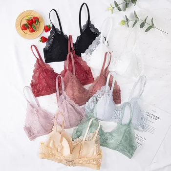 

Wriufred Ladies gathered bra lace no trace breathable adjustable underwear sexy flower print comfortable lingerie womens