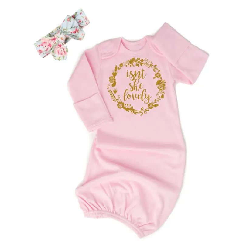 Newborn Baby Girl Boy Cotton Gown Tie Dye Knit Knotted Sleeper Gown Soft Sleeping Bags Baby Coming Home Outfits